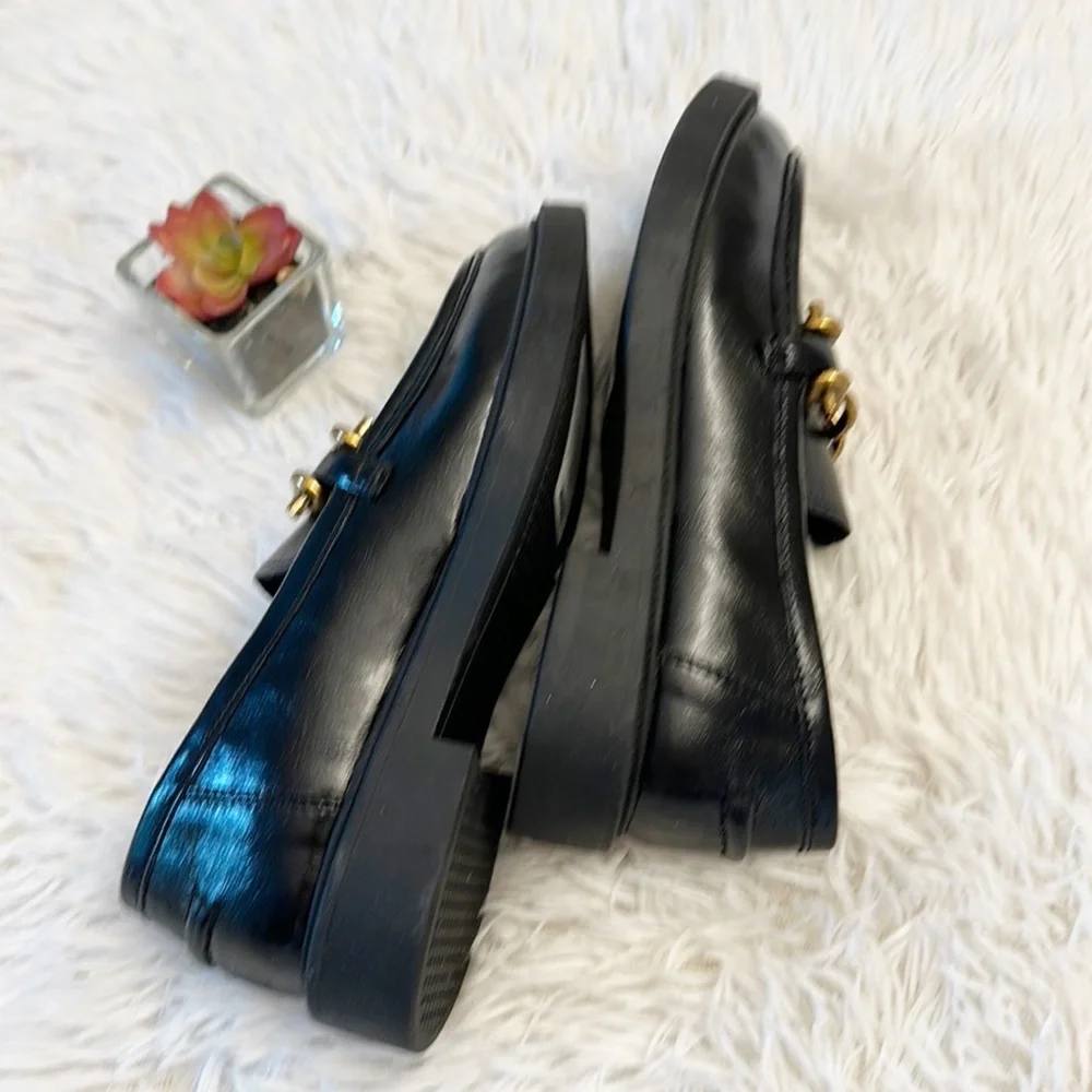NEW Steve Madden Karmine Black Leather Gold Chain Loafers women sz 5,7.5,8.5,9.5 - Picture 5 of 9